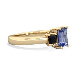 Tanzanite Three Stone Emerald-Cut Trellis 14K Yellow Gold ring R4021