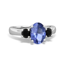 Tanzanite Three Stone Oval Trellis 14K White Gold ring R4024