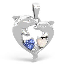 Tanzanite Dolphin Heart 14K White Gold pendant P5820