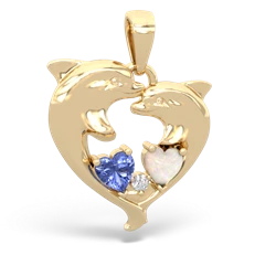 Tanzanite Dolphin Heart 14K Yellow Gold pendant P5820