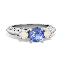 Tanzanite Art Deco Eternal Embrace Engagement 14K White Gold ring C2003