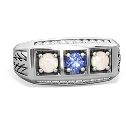 Tanzanite Three Stone Tire Tread Men's 14K White Gold ring R0520