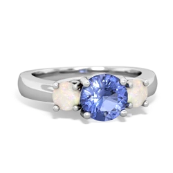 Tanzanite Three Stone Round Trellis 14K White Gold ring R4018