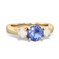 Tanzanite Three Stone Round Trellis 14K Yellow Gold ring R4018