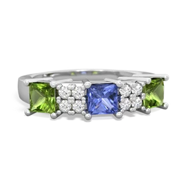 Tanzanite Three Stone Diamond Cluster 14K White Gold ring R2592