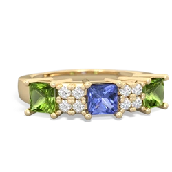 Tanzanite Three Stone Diamond Cluster 14K Yellow Gold ring R2592