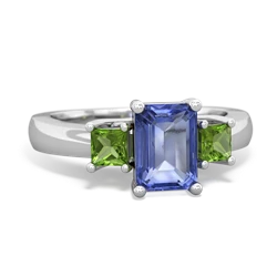 Tanzanite Three Stone Emerald-Cut Trellis 14K White Gold ring R4021