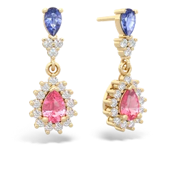 Tanzanite Halo Pear Dangle 14K Yellow Gold earrings E1882