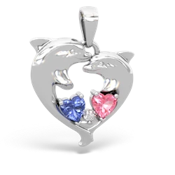 Tanzanite Dolphin Heart 14K White Gold pendant P5820