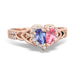 Tanzanite Celtic Knot Two Hearts As One 14K Rose Gold ring R2644HRT