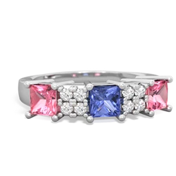 Tanzanite Three Stone Diamond Cluster 14K White Gold ring R2592