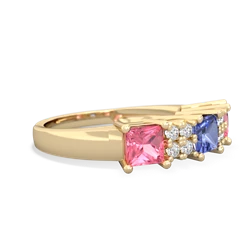 Tanzanite Three Stone Diamond Cluster 14K Yellow Gold ring R2592