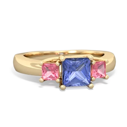 Tanzanite Three Stone Trellis 14K Yellow Gold ring R4015