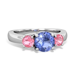 Tanzanite Three Stone Round Trellis 14K White Gold ring R4018