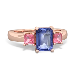 Tanzanite Three Stone Emerald-Cut Trellis 14K Rose Gold ring R4021