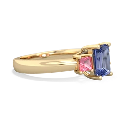 Tanzanite Three Stone Emerald-Cut Trellis 14K Yellow Gold ring R4021