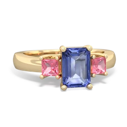 Tanzanite Three Stone Emerald-Cut Trellis 14K Yellow Gold ring R4021