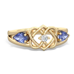 Tanzanite Hearts Intertwined 14K Yellow Gold ring R5880