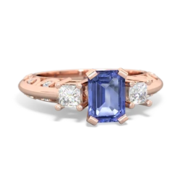 Tanzanite Art Deco Diamond 7X5 Emerald-Cut Engagement 14K Rose Gold ring R20017EM