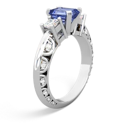 Tanzanite Art Deco Diamond 7X5 Emerald-Cut Engagement 14K White Gold ring R20017EM