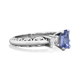 Tanzanite Art Deco Diamond 7X5 Emerald-Cut Engagement 14K White Gold ring R20017EM