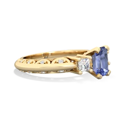 Tanzanite Art Deco Diamond 7X5 Emerald-Cut Engagement 14K Yellow Gold ring R20017EM