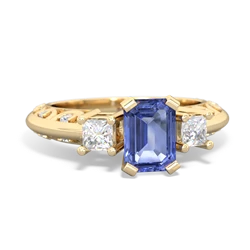 Tanzanite Art Deco Diamond 7X5 Emerald-Cut Engagement 14K Yellow Gold ring R20017EM