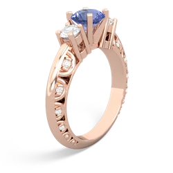 Tanzanite Art Deco Diamond 6Mm Round Engagment 14K Rose Gold ring R2003