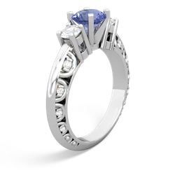 Tanzanite Art Deco Diamond 6Mm Round Engagment 14K White Gold ring R2003