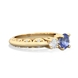 Tanzanite Art Deco Diamond 6Mm Round Engagment 14K Yellow Gold ring R2003