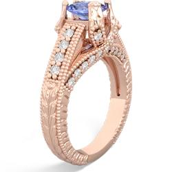 Tanzanite Antique Style Milgrain Diamond 14K Rose Gold ring R2028