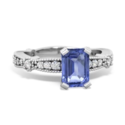 Tanzanite Sparkling Tiara 7X5mm Emerald-Cut 14K White Gold ring R26297EM