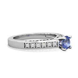 Tanzanite Art Deco Engagement 5Mm Round 14K White Gold ring R26355RD