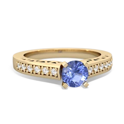 Tanzanite Art Deco Engagement 5Mm Round 14K Yellow Gold ring R26355RD