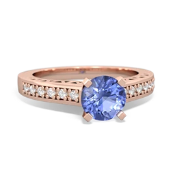 Tanzanite Art Deco Engagement 6Mm Round 14K Rose Gold ring R26356RD