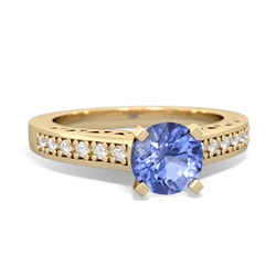 Tanzanite Art Deco Engagement 6Mm Round 14K Yellow Gold ring R26356RD