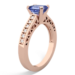 Tanzanite Art Deco Engagement 7X5mm Emerald-Cut 14K Rose Gold ring R26357EM