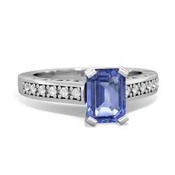 Tanzanite Art Deco Engagement 7X5mm Emerald-Cut 14K White Gold ring R26357EM