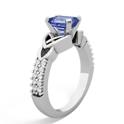 Tanzanite Celtic Knot 7X5 Emerald-Cut Engagement 14K White Gold ring R26447EM