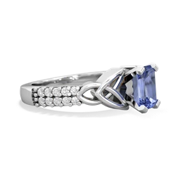 Tanzanite Celtic Knot 7X5 Emerald-Cut Engagement 14K White Gold ring R26447EM