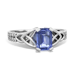 Tanzanite Celtic Knot 7X5 Emerald-Cut Engagement 14K White Gold ring R26447EM