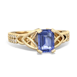 Tanzanite Celtic Knot 7X5 Emerald-Cut Engagement 14K Yellow Gold ring R26447EM