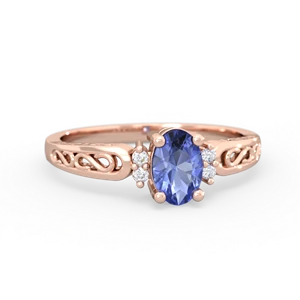 Tanzanite Filligree Scroll Oval 14K Rose Gold ring R0812