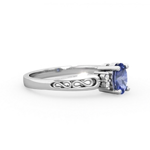 Tanzanite Filligree Scroll Oval 14K White Gold ring R0812
