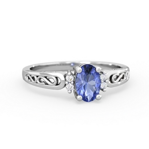 Tanzanite Filligree Scroll Oval 14K White Gold ring R0812