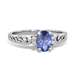 Tanzanite Filligree Scroll Oval 14K White Gold ring R0812