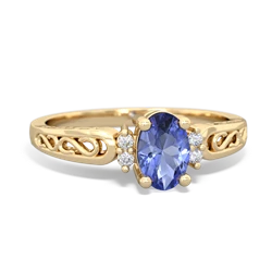 Tanzanite Filligree Scroll Oval 14K Yellow Gold ring R0812