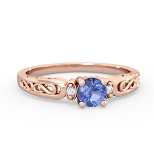 Tanzanite Filligree Scroll Round 14K Rose Gold ring R0829
