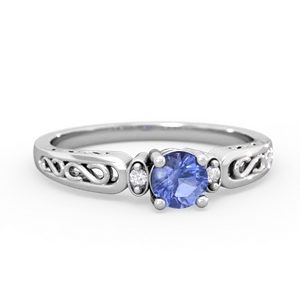Tanzanite Filligree Scroll Round 14K White Gold ring R0829