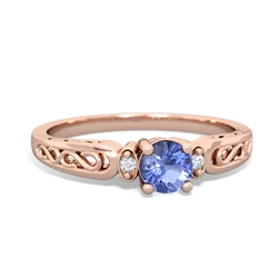 Tanzanite Filligree Scroll Round 14K Rose Gold ring R0829